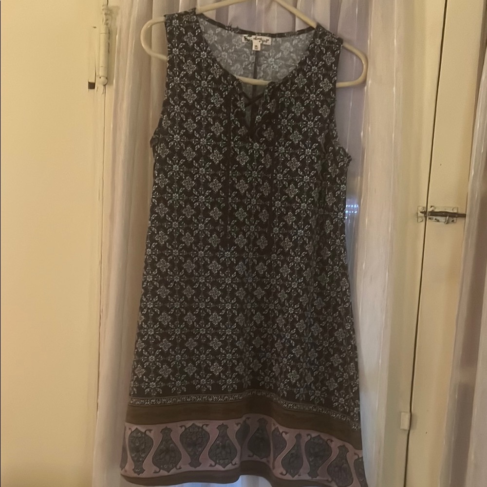 Boho Floral Sleeveless Dress lace up M